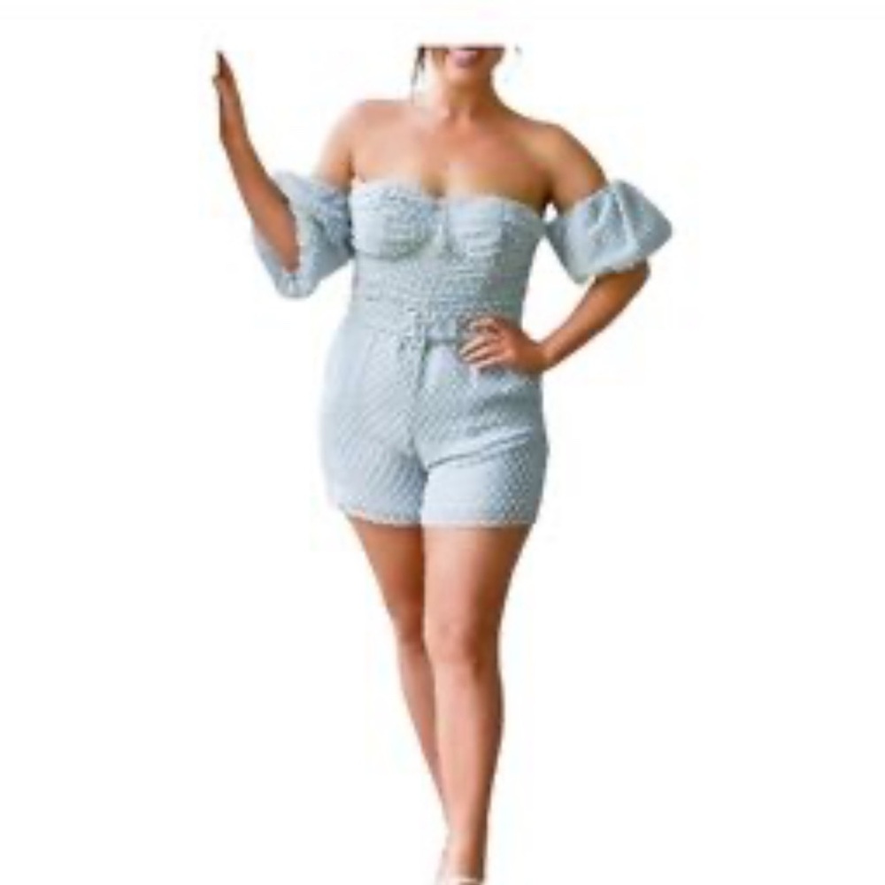 Women's Off-Shoulder rompers in Light Blue